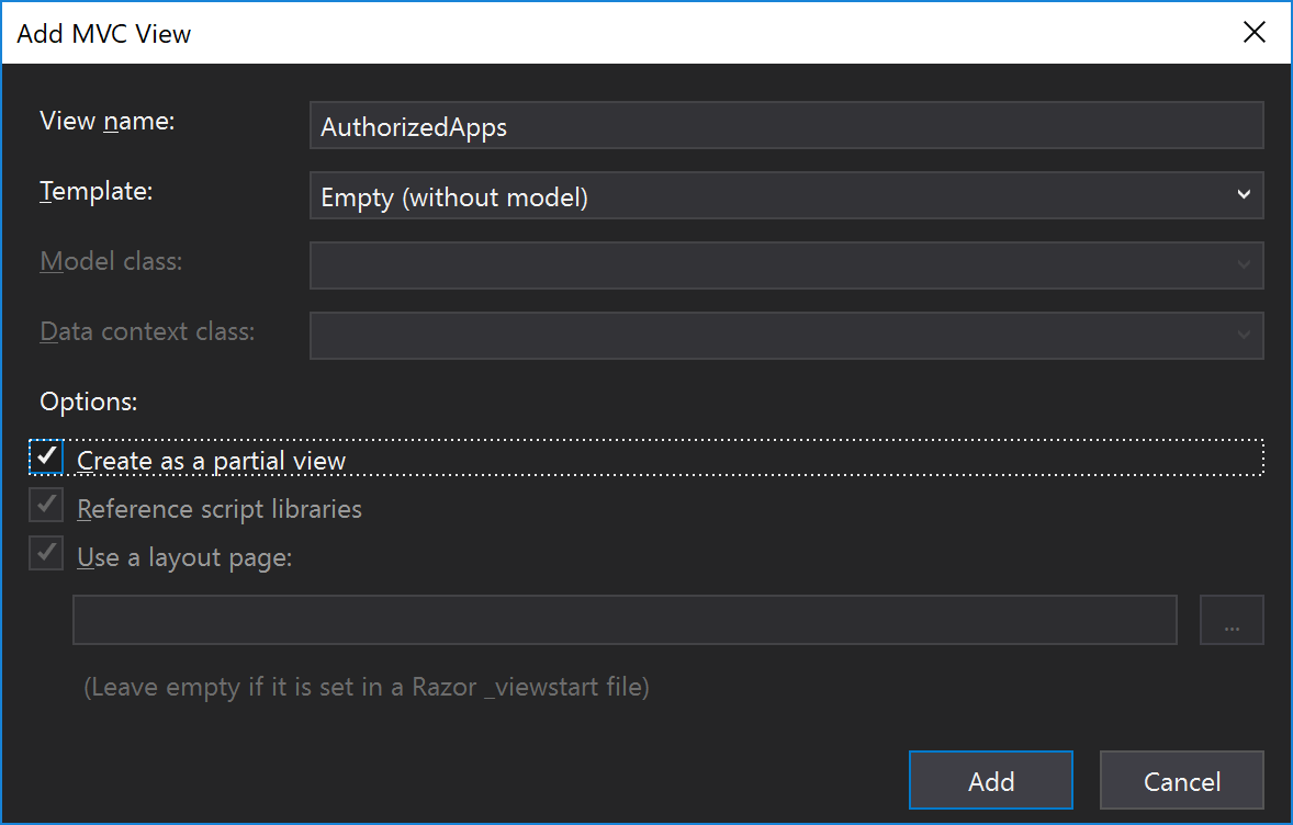 create as partial view